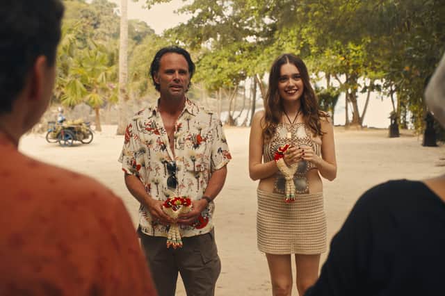 Walton Goggins and Aimee Lou Wood in The White Lotus season three