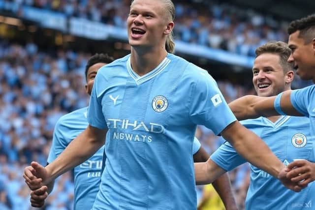 How AI pictures Erling Haaland scoring against Newcastle United at the Etihad.