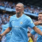 How AI pictures Erling Haaland scoring against Newcastle United at the Etihad.