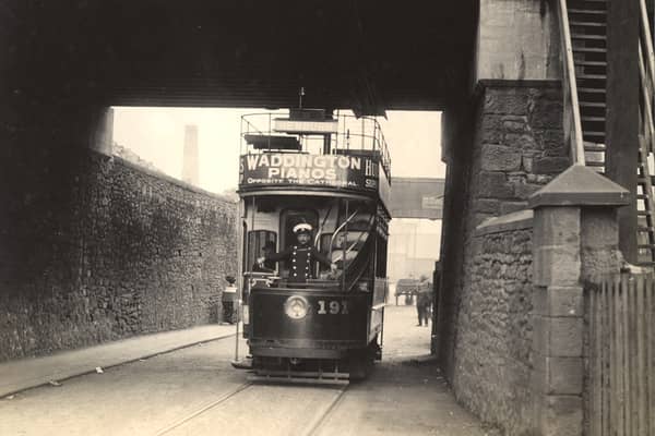 A fantastic view of a tram on Scotswood Road in a photo which was taken in 1900.
