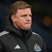 Newcastle United's English head coach Eddie Howe arrives ahead of kick-off in the English Premier League football match between Manchester City and Newcastle United at the Etihad Stadium in Manchester, north west England, on February 15, 2025. (Photo by Oli SCARFF / AFP)         