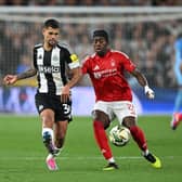 Anthony Elanga in action for Nottingham Forest against Newcastle United earlier this season.