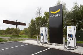 An electric vehicle charging point next to the Angel of the North. Photo: Transport North East. 