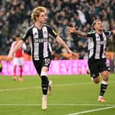 Anthony Gordon and Bruno Guimaraes of Newcastle United.