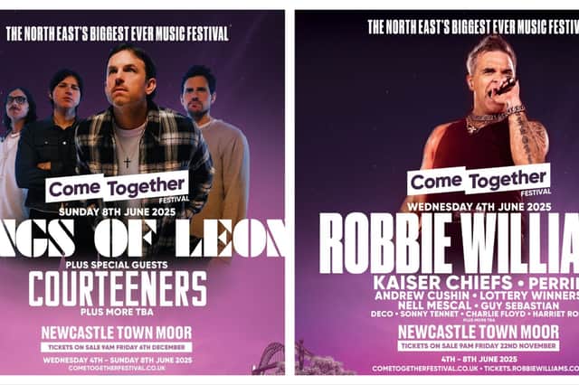 Kings of Leon and Robbie Williams are confirmed as the headliners for Newcastle's newest music festival Come Together. 