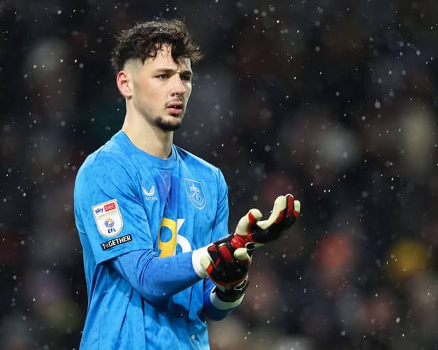James Trafford of Burnley looks on during the Sky Bet Championship match between Burnley FC and Leeds United FC at Turf Moor on January 27, 2025 in Burnley, England. (Photo by Matt McNulty/Getty Images)