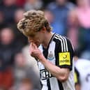 Anthony Gordon of Newcastle United leaves the pitch after being shown a red card during the Emirates FA Cup Fifth Round match between Newcastle United and Brighton & Hove Albion at St James' Park on March 02, 2025 in Newcastle upon Tyne, England. (Photo by Stu Forster/Getty Images)