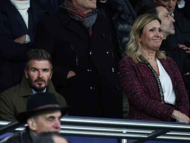 David Beckham looks on ahead of the UEFA Champions League Round of 16 first leg football match between Paris Saint-Germain (FRA) and Liverpool (ENG) at the Parc des Princes stadium in Paris on March 5, 2025. (Photo by Anne-Christine POUJOULAT / AFP) (Photo by ANNE-CHRISTINE POUJOULAT/AFP via Getty Images)          