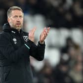 Graham Potter, Manager of West Ham United,  claps during the Premier League match between West Ham United FC and Leicester City FC at London Stadium on February 27, 2025 in London, England. 