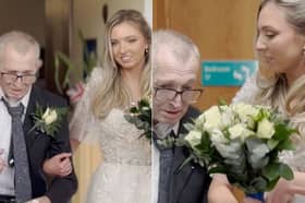 Maurice Haynes walks his daughter Hannah Haynes down the aisle.