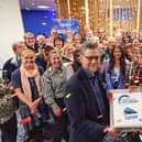 A special celebration as Lumo welcomed members of the rail community from across the UK to Newcastle ahead of the prestigious Community Rail Awards being held at the Civic Centre. Bill Freeman, Interim Chief Executive of the Community Rail Network (left) and Richard Salkeld, Head of Communications & Partnerships at Lumo, cut the cake at Lumo's headquarters in Newcastle.