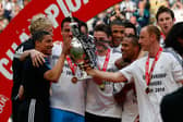 Nicky Butt (right) after winning the Championship with Newcastle United in 2010