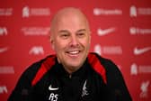 Arne Slot head coach of Liverpool during a press conference at AXA Training Centre on March 14, 2025 in Kirkby, England. (Photo by Andrew Powell/Liverpool FC via Getty Images)