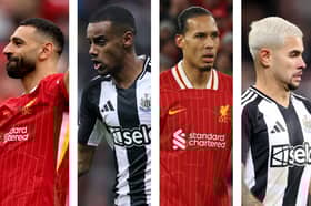 Mohamed Salah (left), Alexander Isak (centre left), Virgil van Dijk (centre right) and Bruno Guimaraes