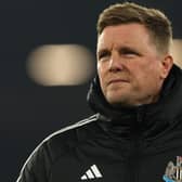 Newcastle United's English head coach Eddie Howe arrives for the English Premier League football match between West Ham United and Newcastle United at the London Stadium, in London on March 10, 2025. (Photo by Adrian Dennis / AFP) 