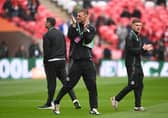 LONDON, ENGLAND - MARCH 16: Dan Burn of Newcastle United applauds the fans as he inspects the pitch prior to the Carabao Cup Final between Liverpool and Newcastle United at Wembley Stadium on March 16, 2025 in London, England. (Photo by Stu Forster/Getty Images)
