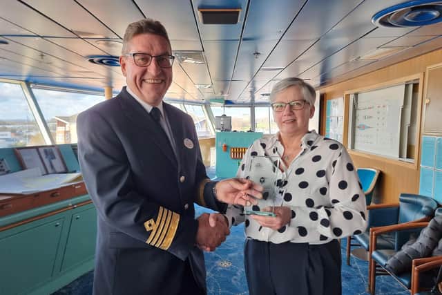 Captain Mikael Degerlund, from Fred. Olsen Cruise Lines, with Tracey Younger, Customer Business Director at the Port of Tyne.