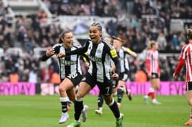 Shania Hayles celebrates her winning goal against Sunderland Women