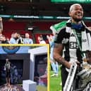 Joelinton celebrates Carabao Cup win in Brazil. 