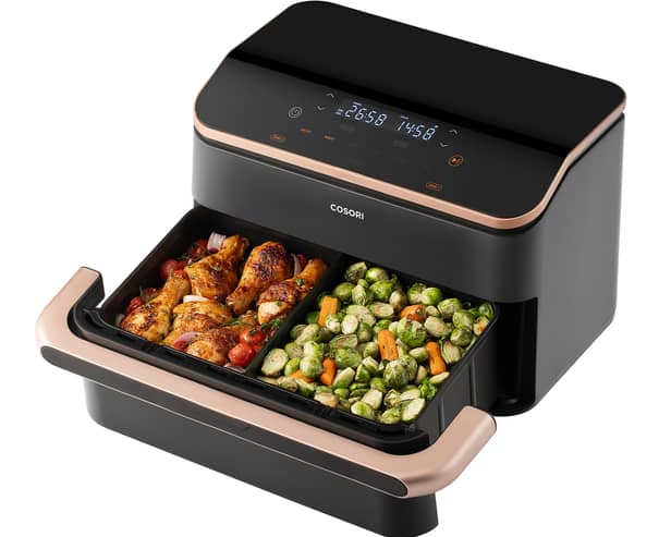 The Cosori TwinFry Dual Blaze 10l air fryer can fit huge portions of food in its drawer