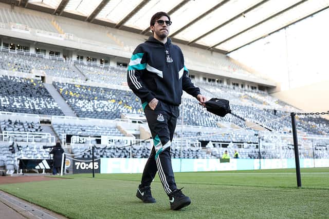 Sandro Tonali of Newcastle United arrives at the stadium prior to the Premier League match between Newcastle United FC and Brentford FC at St James' Park on April 02, 2025 in Newcastle upon Tyne, England. (Photo by George Wood/Getty Images)