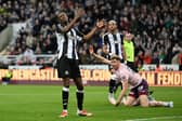  Alexander Isak of Newcastle United reacts after a goal is ruled out due to offside during the Premier League match between Newcastle United FC and Brentford FC at St James' Park on April 02, 2025 in Newcastle upon Tyne, England. (Photo by Stu Forster/Getty Images)