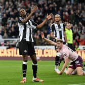  Alexander Isak of Newcastle United reacts after a goal is ruled out due to offside during the Premier League match between Newcastle United FC and Brentford FC at St James' Park on April 02, 2025 in Newcastle upon Tyne, England. (Photo by Stu Forster/Getty Images)