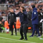 Thomas Frank, Manager of Brentford, reacts on the touchline during the Premier League match between Newcastle United FC and Brentford FC at St James' Park on April 02, 2025 in Newcastle upon Tyne, England. (Photo by George Wood/Getty Images)