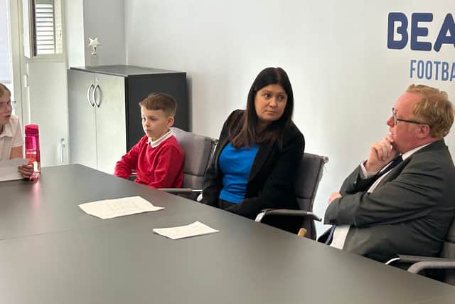 Lisa Nandy, the Secretary of State for Culture, Media, and Sport, on a visit to the Beamish Football Centre in Stanley.