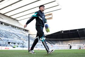 Tino Livramento of Newcastle United arrives at the stadium prior to the Premier League match between Newcastle United FC and Brentford FC at St James' Park on April 02, 2025 in Newcastle upon Tyne, England. (Photo by George Wood/Getty Images)