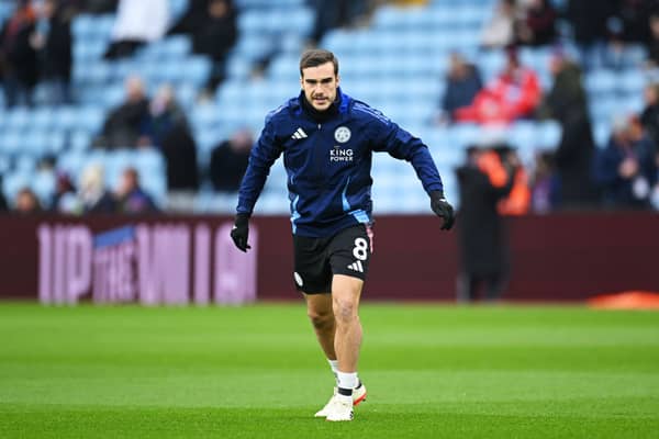 Harry Winks of Leicester City warms up prior to the Premier League match between Aston Villa FC and Leicester City FC at Villa Park on January 04, 2025 in Birmingham, England. (Photo by Michael Regan/Getty Images)