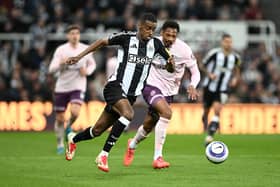 Alexander Isak of Newcastle in action during the Premier League match between Newcastle United FC and Brentford FC at St James' Park on April 02, 2025 in Newcastle upon Tyne, England. (Photo by Stu Forster/Getty Images)