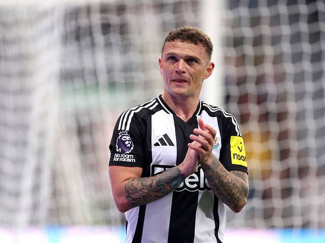 Kieran Trippier of Newcastle United applauds the fans during the Premier League match between Newcastle United FC and Brentford FC at St James' Park on April 02, 2025 in Newcastle upon Tyne, England. (Photo by George Wood/Getty Images)