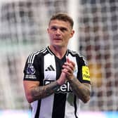 Kieran Trippier of Newcastle United applauds the fans during the Premier League match between Newcastle United FC and Brentford FC at St James' Park on April 02, 2025 in Newcastle upon Tyne, England. (Photo by George Wood/Getty Images)