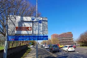A sign warning of the High West Street bus gate in Gateshead town centre.
