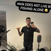 Newcastle United captain Bruno Guimaraes working at home in his gym on Tyneside.