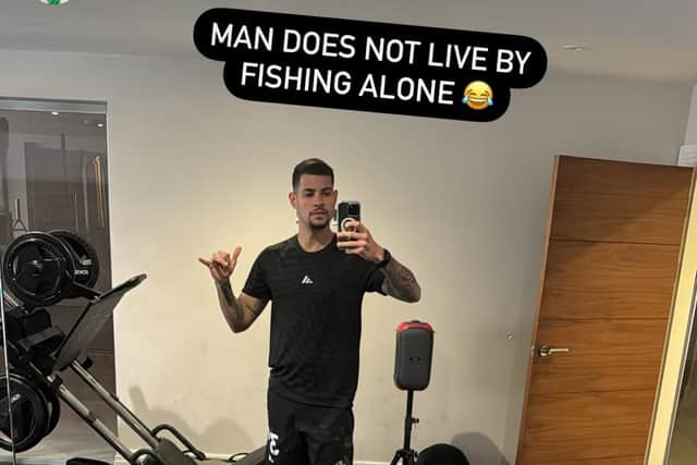 Newcastle United captain Bruno Guimaraes working at home in his gym on Tyneside.