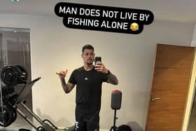 Newcastle United captain Bruno Guimaraes working at home in his gym on Tyneside.