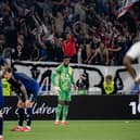 Andre Onana of Manchester United in action during the UEFA Europa League 2024/25 Quarter Final First Leg match between Olympique Lyonnais and Manchester United at OL Stadium on April 10, 2025 in Decines-Charpieu, France. (Photo by Ash Donelon/Manchester United via Getty Images)