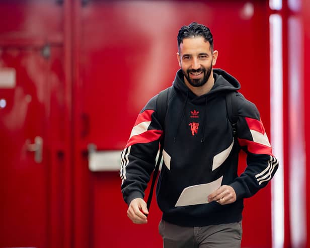 Manchester United Head Coach / Manager Ruben Amorim arrives prior to the Premier League match between Manchester United FC and Manchester City FC at Old Trafford on April 5, 2025 in Manchester, United Kingdom. (Photo by Ash Donelon/Manchester United via Getty Images)
