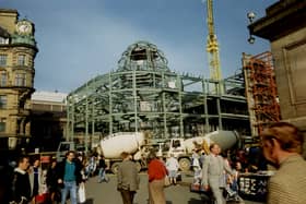 A view of the Monument Mall in Blackett Street in the early 1990s.
 The photograph shows the Mall under construction. 