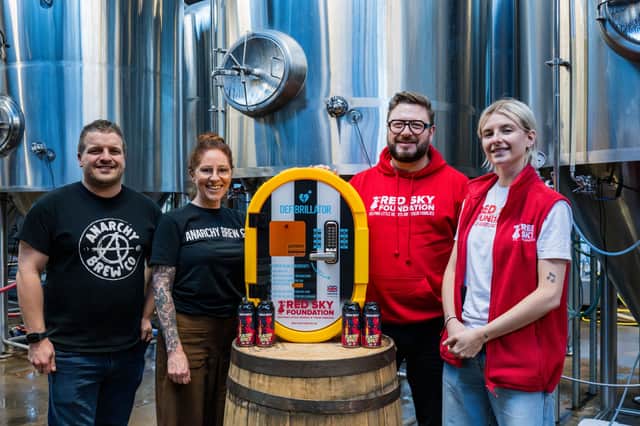 Left to right, Brewery manager Phil Beattie, co-owner Dawn Miles, Sergio Petrucci, Founder of Red Sky Foundation and Georgia Startin-Field of Red Sky.