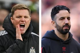 Eddie Howe (left) and Manchester United manager Ruben Amorim