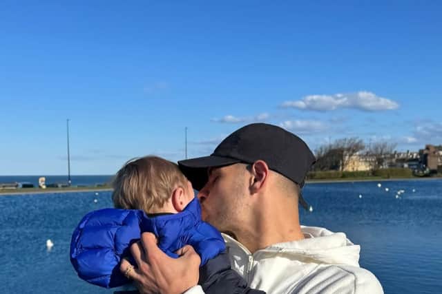 Newcastle United captain Bruno Guimaraes enjoying the fine Tyneside weather down at Tynemouth with his family.