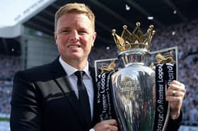 A mock-up image of Eddie Howe lifting the Premier League title