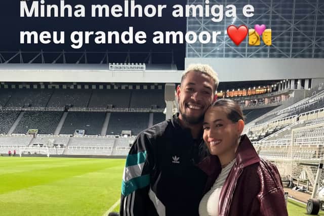 Newcastle United midfielder Joelinton with his wife Thays Gondim at St James' Park after the Magpies beat Crystal Palace in midweek.