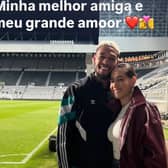 Newcastle United midfielder Joelinton with his wife Thays Gondim at St James' Park after the Magpies beat Crystal Palace in midweek.