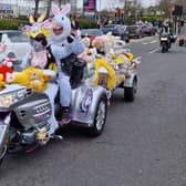 Bikers by the hundred took part in the convoy which toured North East hospitals where they delivered Easter eggs.