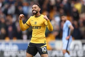Matheus Cunha of Wolverhampton Wanderers celebrates scoring his team's fourth goal during the Premier League match between Wolverhampton Wanderers FC and Tottenham Hotspur FC at Molineux on April 13, 2025 in Wolverhampton, England. (Photo by Wolverhampton Wanderers FC/Wolves via Getty Images)