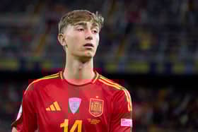 Dean Huijsen of Spain looks on during the UEFA Nations League Quarterfinal Leg One match between Spain and Netherlands at Estadio Mestalla on March 23, 2025 in Valencia, Spain. (Photo by Aitor Alcalde/Getty Images)